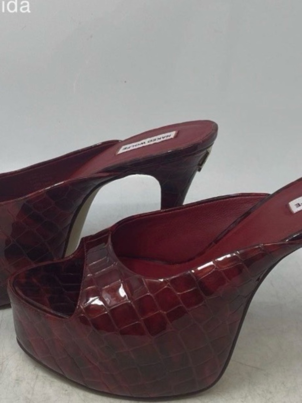 Naked Wolfe Women’s Red Croc Print Patent Leather Platform Mule Stiletto 8
